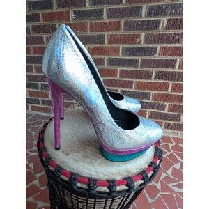 BRIAN ATWOOD BF FONTANNNE SILVER PLATFORM IRIDESCENT PUMPS-LEATHER-7.5